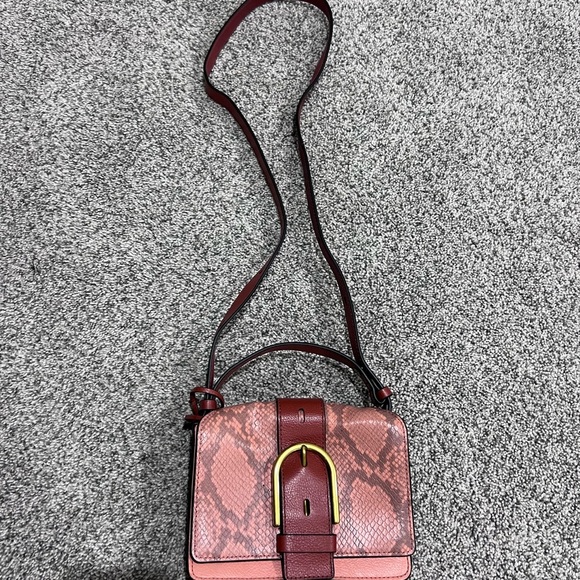Fossil Handbags - Fossil Wiley Genuine Leather Orange Brown Mini Crossbody  Bag Magnetic Closure